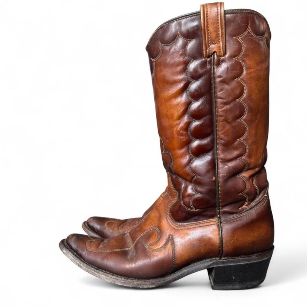 Vintage Texas Made USA Cowboy Boots Men’s 8.5D Brown Leather Western